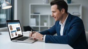 Desenvolvedor testando diferentes versões de um site em seu laptop