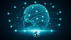 Representação visual do Sistema de Nomes de Domínio (DNS) como uma rede neural conectando o mundo digital.