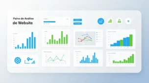 Painel de análise de website com gráficos e métricas de SEO